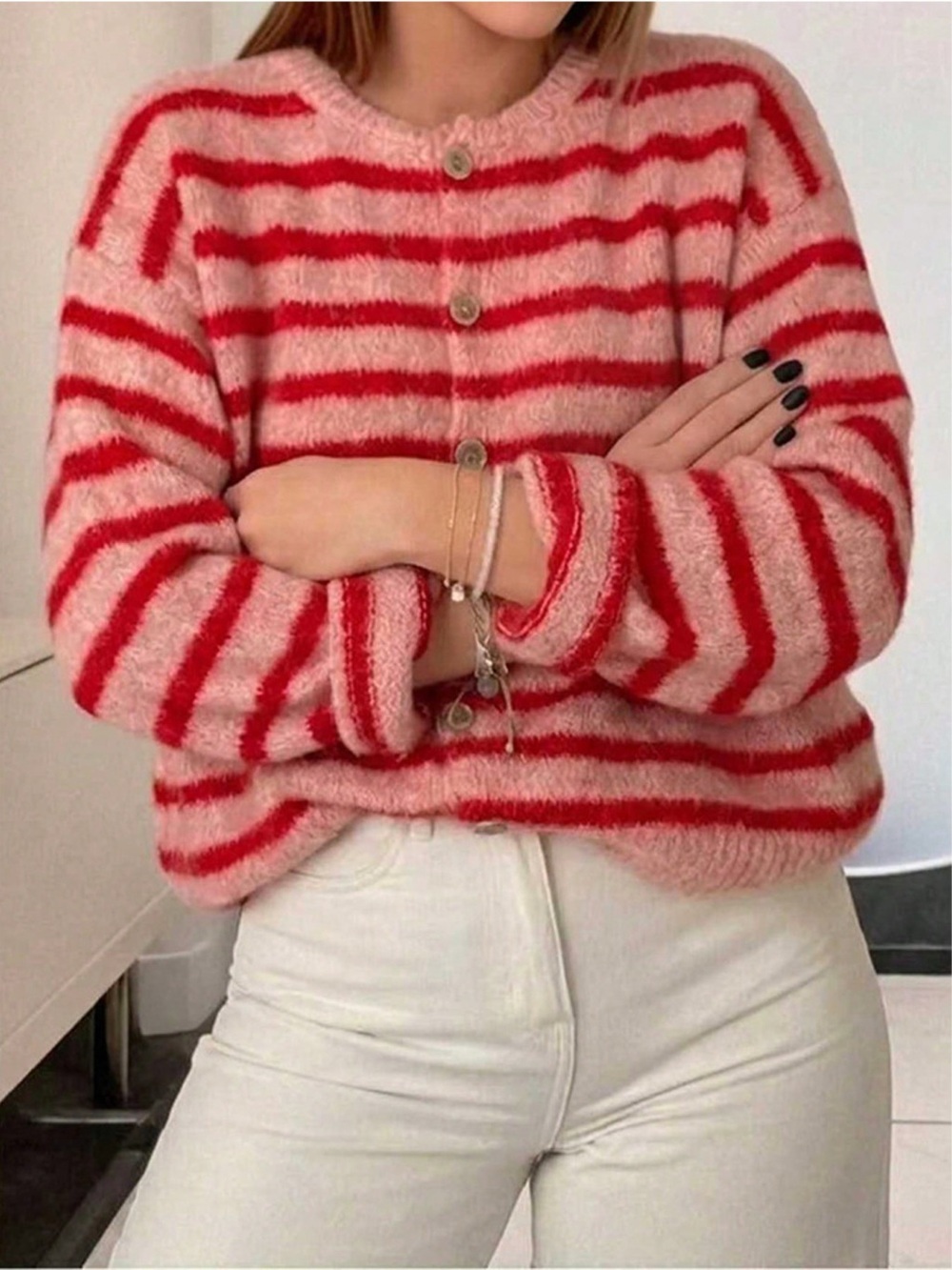 Striped Button-Down Cardigan - Picture 4 of 10
